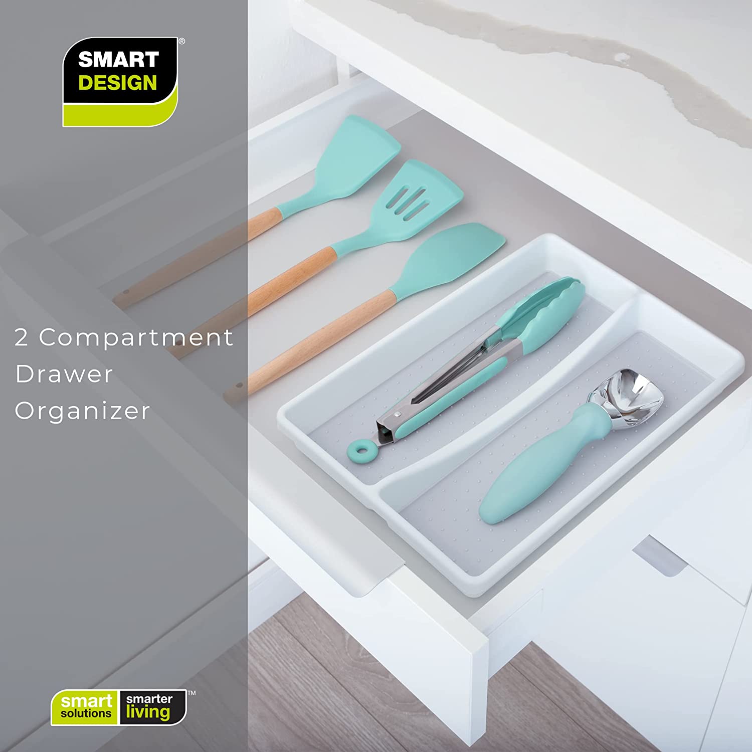 2-Compartment Plastic Drawer Organizer - White