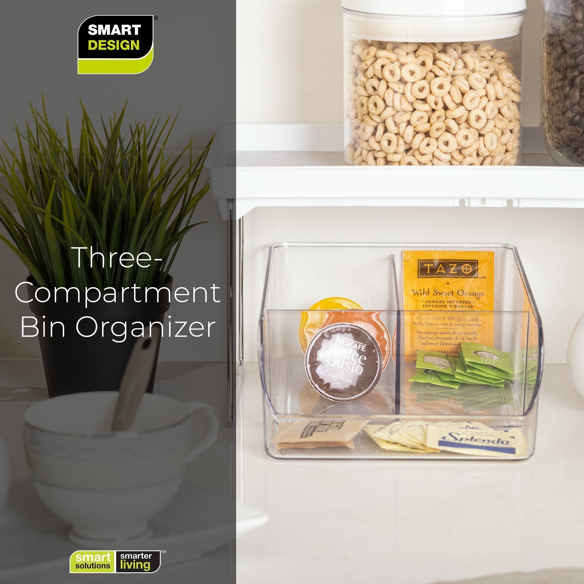 3-Compartment Clear Bin Organizer - Clear