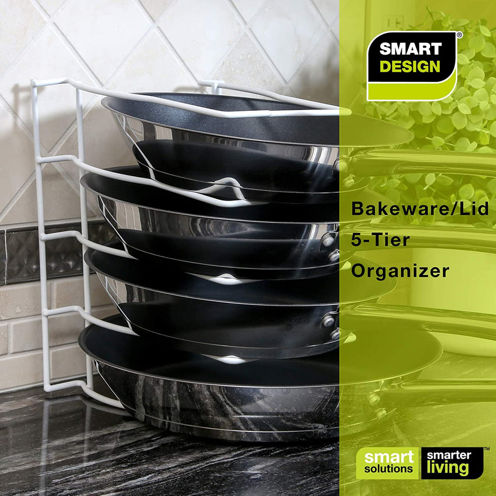 Bakeware and Lid Storage Rack with 4-Compartment Dividers