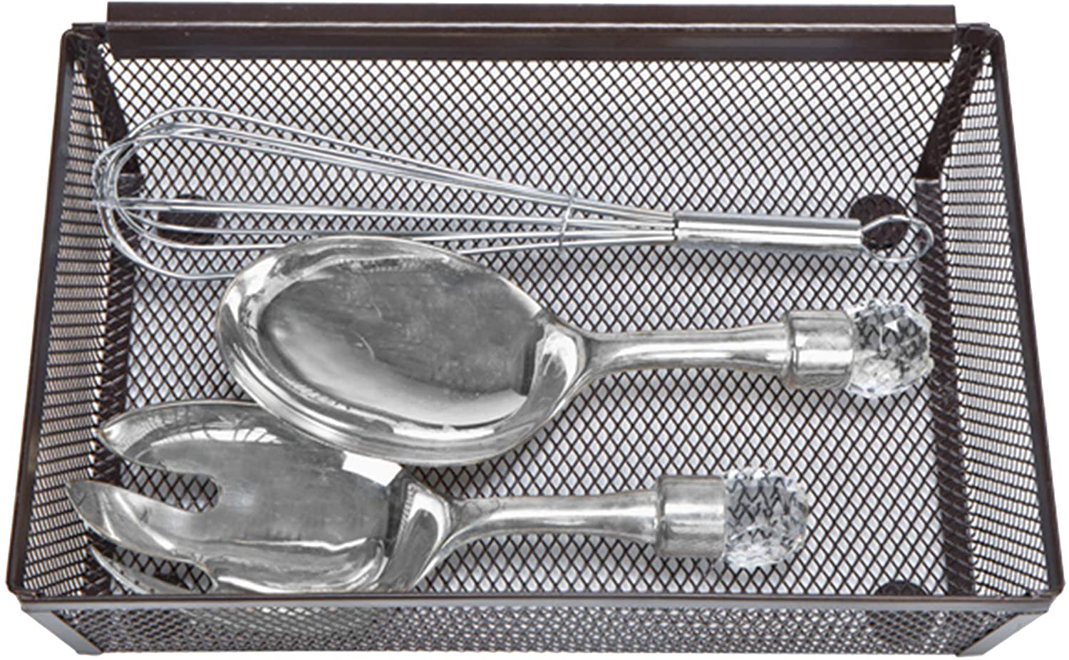Steel Mesh Drawer Organizer with Interlocking Ends – 15" x 6" – Silver